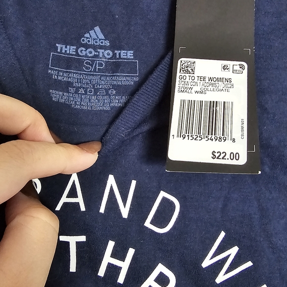 Adidas NWT Navy Blue 3 Stripe Tshirt Small - Picture 3 of 3